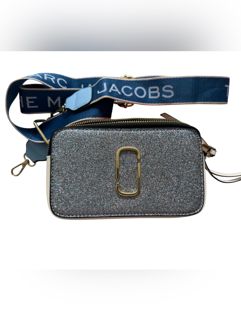 Authentic Marc Jacobs Silver Glitter Snapshot Camera Bag Metallic Crossbody